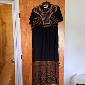 Black Maxi Dress with Copper Embroidered Detail brand new